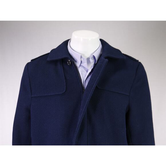 Andrew Marc New York Navy Blue Twill Zip Front 3/4 Length Wool Coat Large - Picture 3 of 11